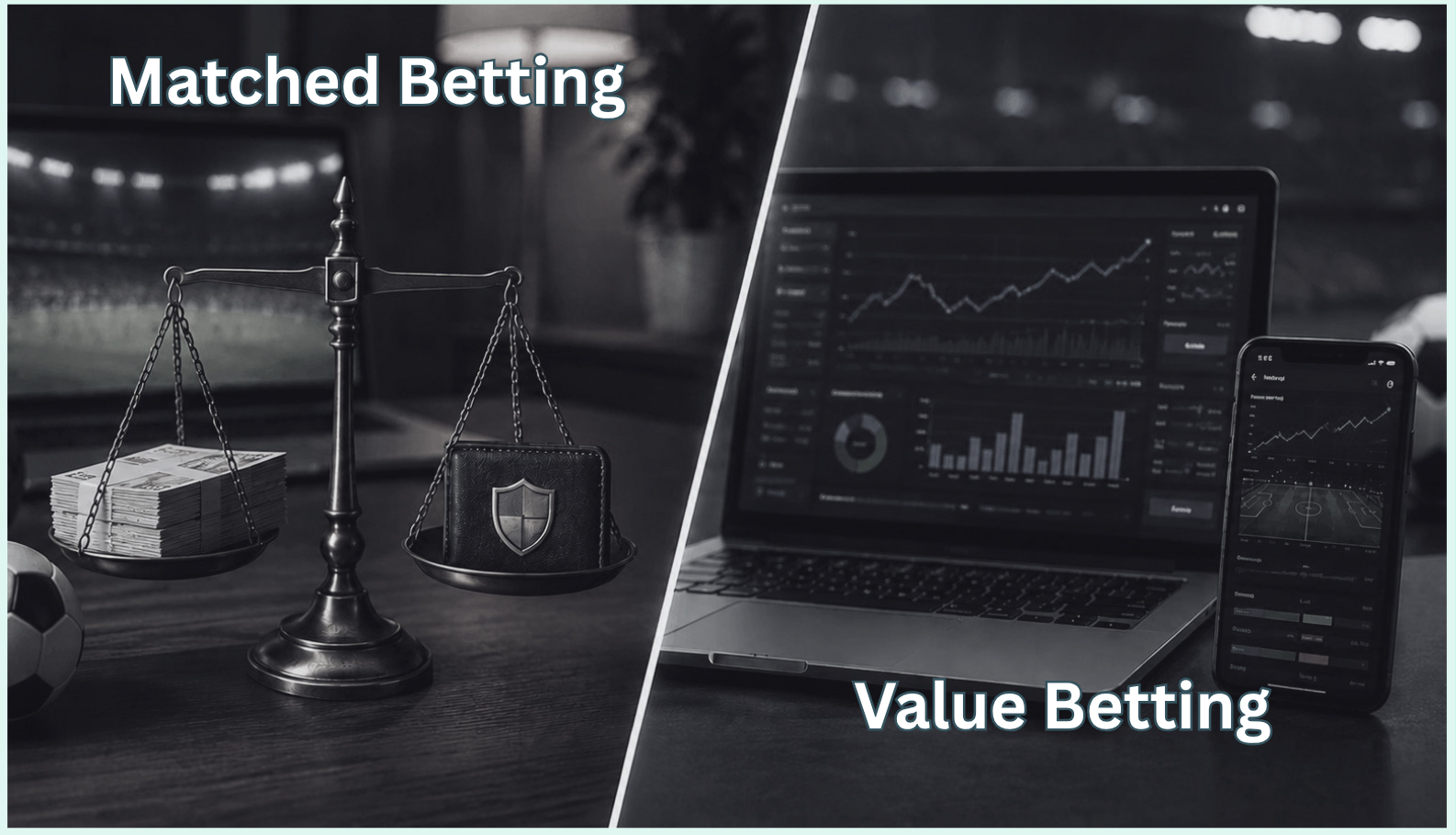 Matched Betting and Value Betting illustrations shown in contrast to each other